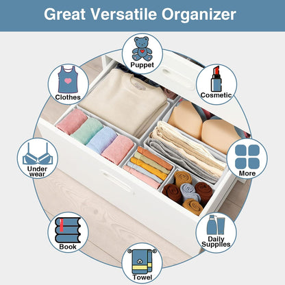 Drawer Organizer Clothes, Underwear Drawer Organizers, Foldable Closet Organizers and Storage Dresser Drawer Dividers Clothing Organizer for Clothes, Socks, Scarves, Bra, Ties (Beige)