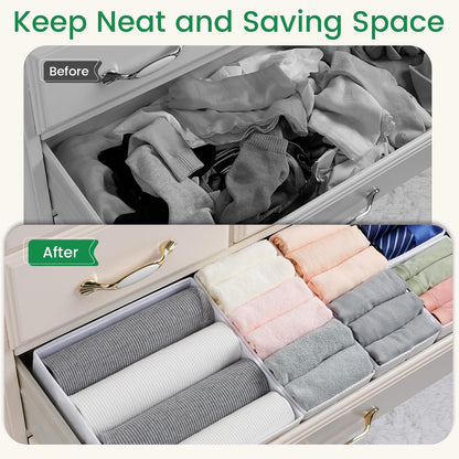 Drawer Organizer Clothes, Underwear Drawer Organizers, Foldable Closet Organizers and Storage Dresser Drawer Dividers Clothing Organizer for Clothes, Socks, Scarves, Bra, Ties (Beige)