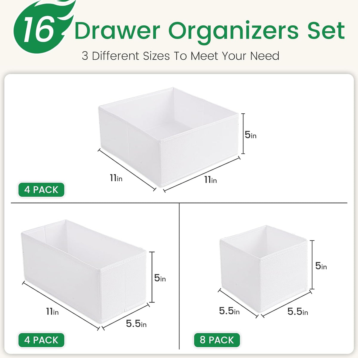 Drawer Organizer Clothes, Underwear Drawer Organizers, Foldable Closet Organizers and Storage Dresser Drawer Dividers Clothing Organizer for Clothes, Socks, Scarves, Bra, Ties (Beige)