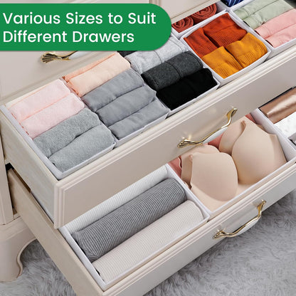 Drawer Organizer Clothes, Underwear Drawer Organizers, Foldable Closet Organizers and Storage Dresser Drawer Dividers Clothing Organizer for Clothes, Socks, Scarves, Bra, Ties (Beige)