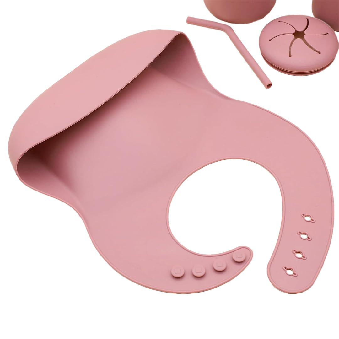 Silicone Baby Feeding Set Moon Gray Infant Tableware Collection with Bib Suction Bowl Utensils Straw Cup Snack Container