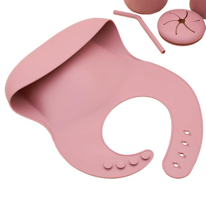 Silicone Baby Feeding Set Moon Gray Infant Tableware Collection with Bib Suction Bowl Utensils Straw Cup Snack Container