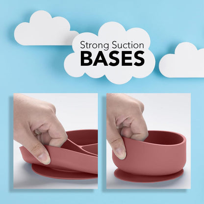 Silicone Baby Feeding Set Moon Gray Infant Tableware Collection with Bib Suction Bowl Utensils Straw Cup Snack Container