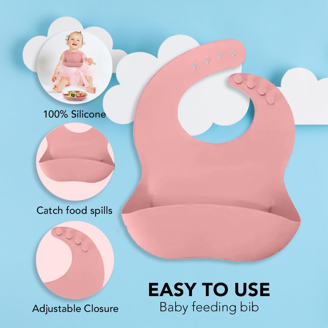 Silicone Baby Feeding Set Moon Gray Infant Tableware Collection with Bib Suction Bowl Utensils Straw Cup Snack Container