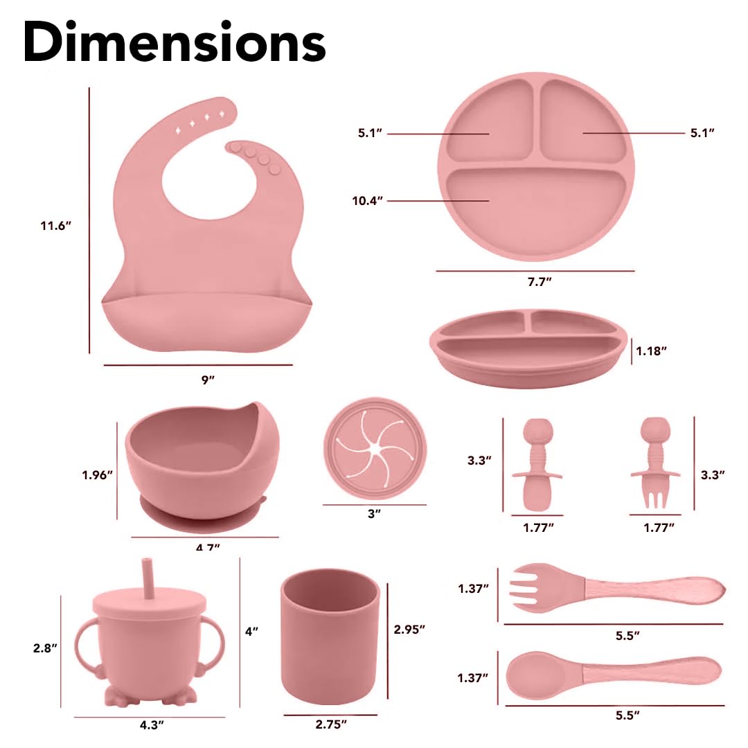 Silicone Baby Feeding Set Moon Gray Infant Tableware Collection with Bib Suction Bowl Utensils Straw Cup Snack Container