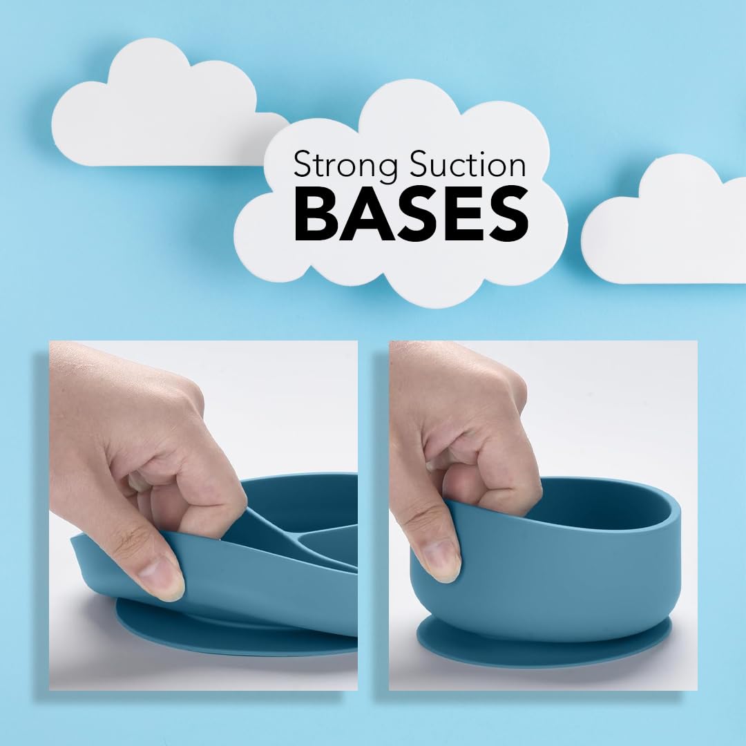 Silicone Baby Feeding Set Moon Gray Infant Tableware Collection with Bib Suction Bowl Utensils Straw Cup Snack Container