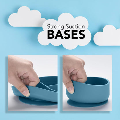 Silicone Baby Feeding Set Moon Gray Infant Tableware Collection with Bib Suction Bowl Utensils Straw Cup Snack Container