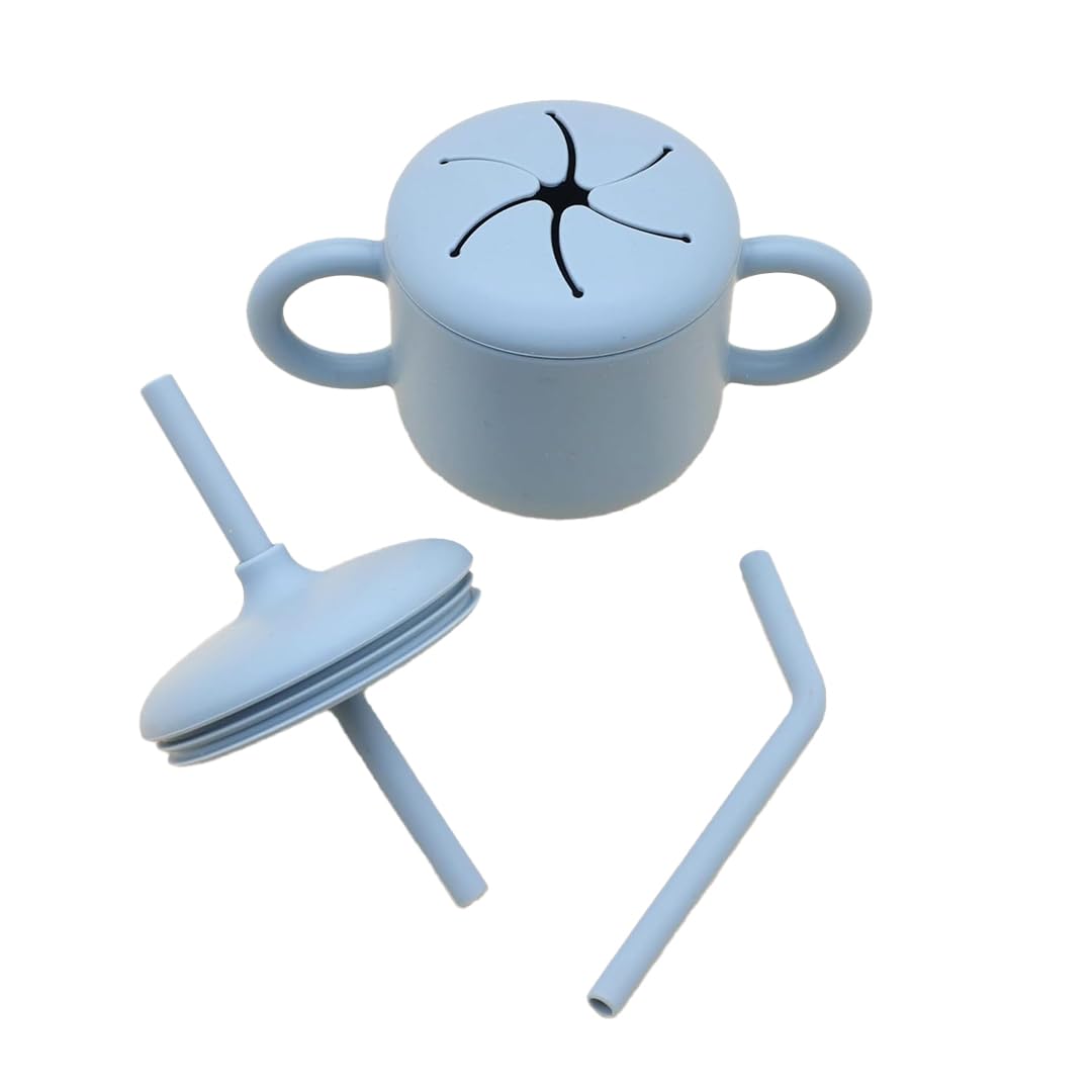Silicone Baby Feeding Set Moon Gray Infant Tableware Collection with Bib Suction Bowl Utensils Straw Cup Snack Container