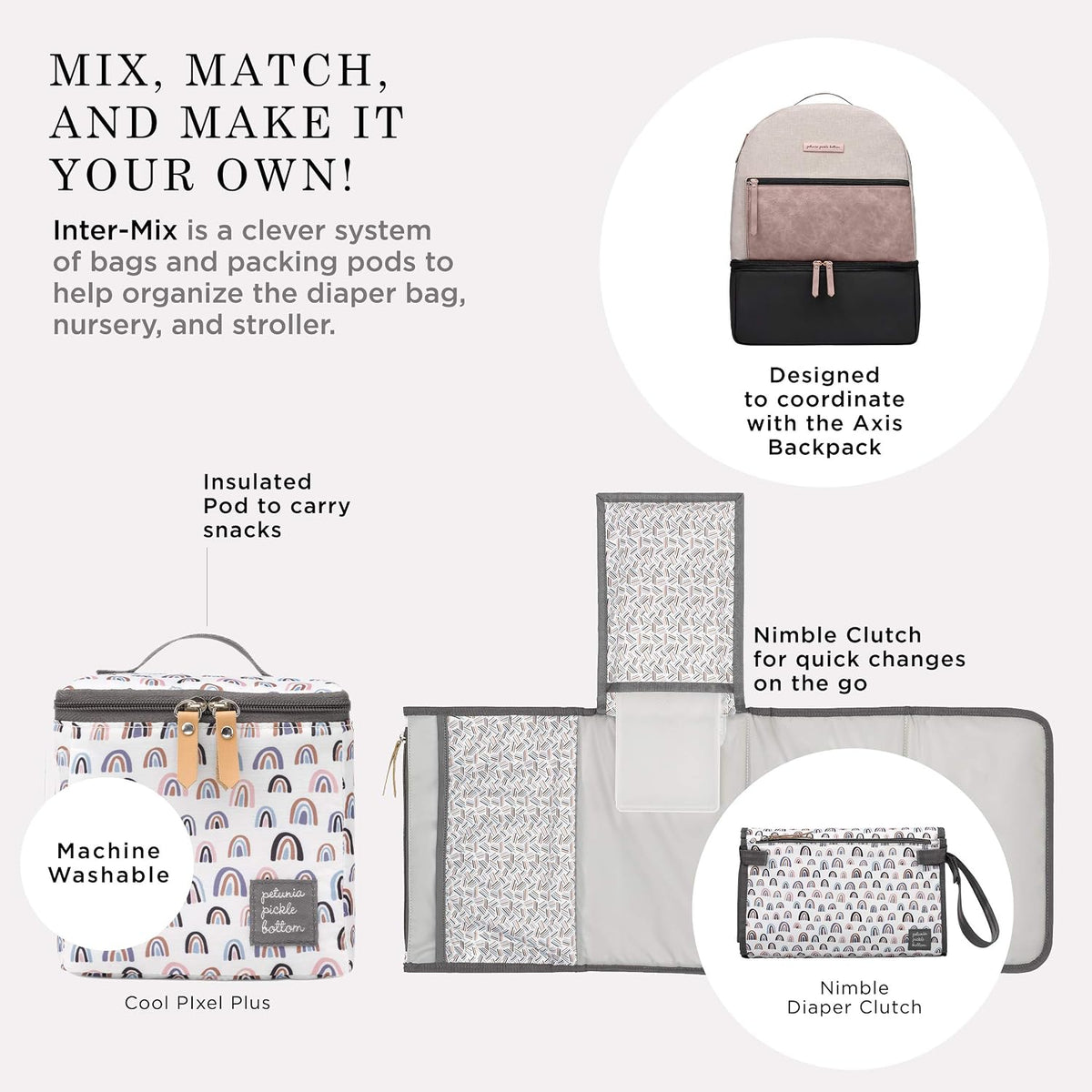 Deluxe Kit, 3-in-1 Grid Caddy Organizer, Lightweight Packing Cubes, Organize Diaper Bag, Stroller, Nursery, Unity