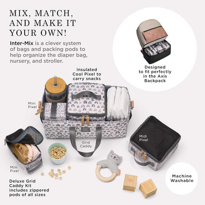 Deluxe Kit, 3-in-1 Grid Caddy Organizer, Lightweight Packing Cubes, Organize Diaper Bag, Stroller, Nursery, Unity