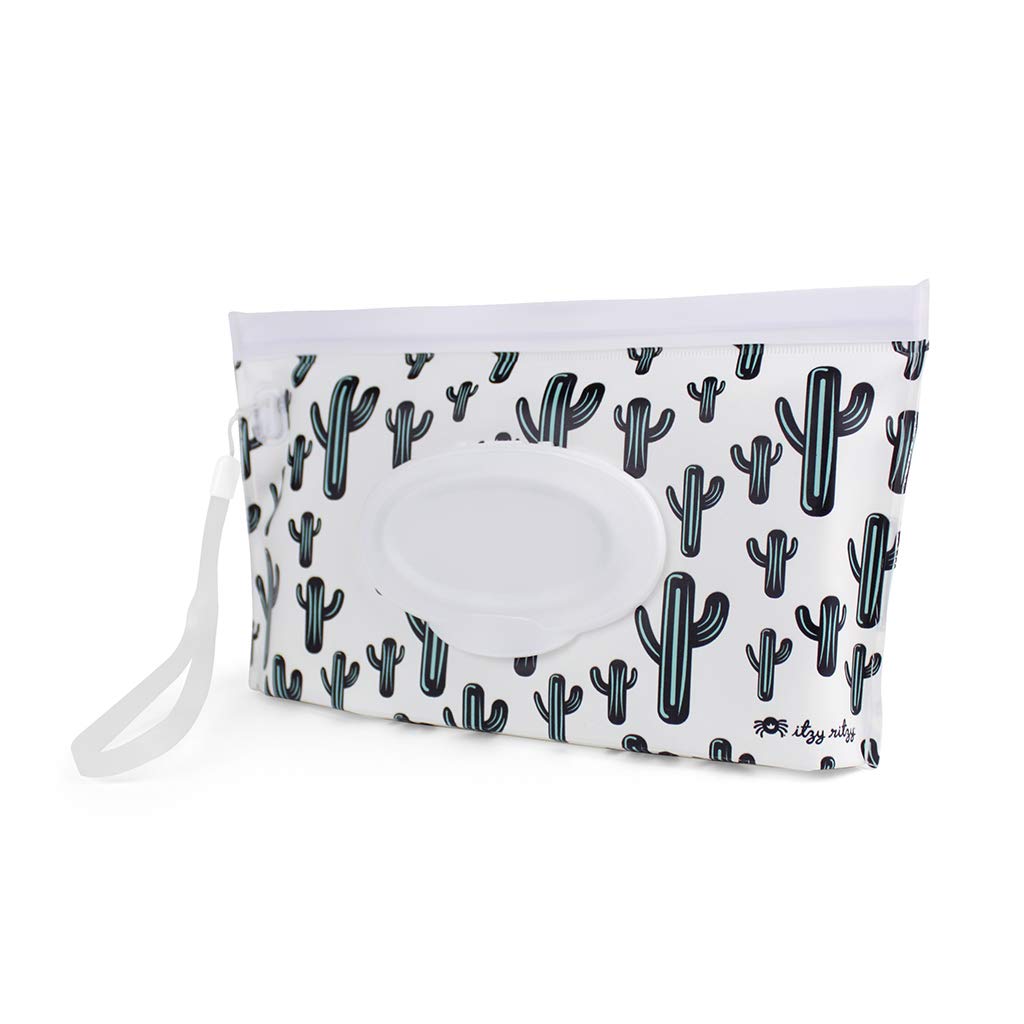 Travel Wipes Case - Reusable Wipe Pouch – Take & Travel Pouch Holds Up to 30 Wet Wipes, Includes Silicone Wristlet Strap, Darling Dinosaurs
