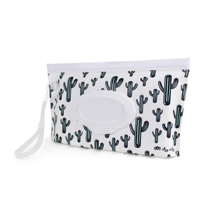 Travel Wipes Case - Reusable Wipe Pouch – Take & Travel Pouch Holds Up to 30 Wet Wipes, Includes Silicone Wristlet Strap, Darling Dinosaurs