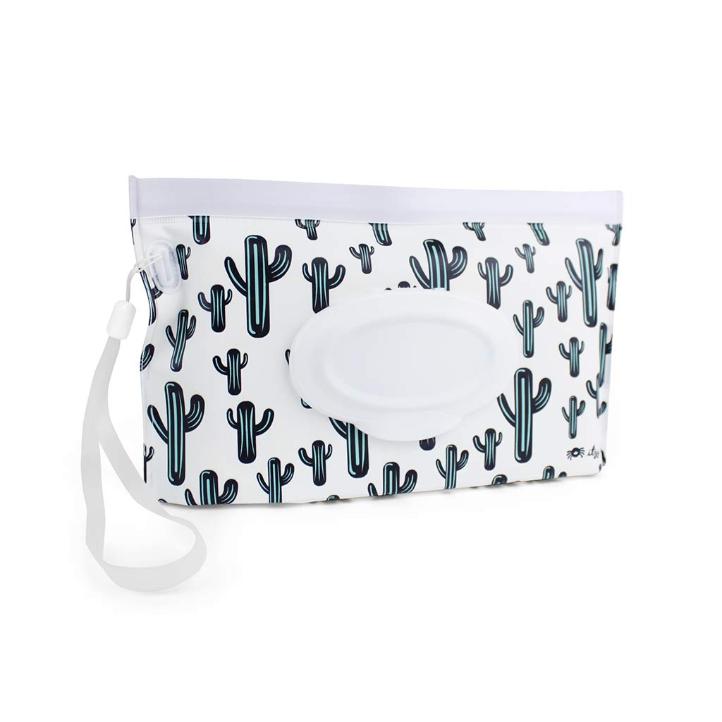Travel Wipes Case - Reusable Wipe Pouch – Take & Travel Pouch Holds Up to 30 Wet Wipes, Includes Silicone Wristlet Strap, Darling Dinosaurs
