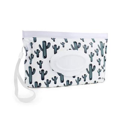 Travel Wipes Case - Reusable Wipe Pouch – Take & Travel Pouch Holds Up to 30 Wet Wipes, Includes Silicone Wristlet Strap, Darling Dinosaurs