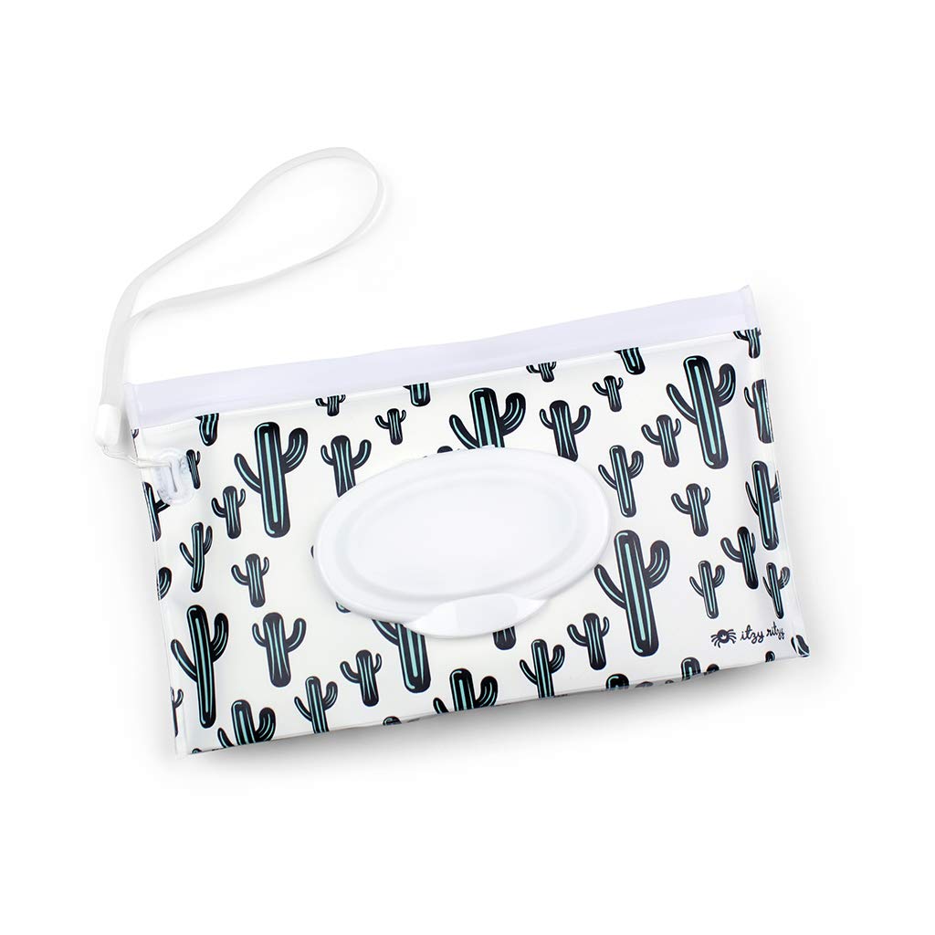 Travel Wipes Case - Reusable Wipe Pouch – Take & Travel Pouch Holds Up to 30 Wet Wipes, Includes Silicone Wristlet Strap, Darling Dinosaurs
