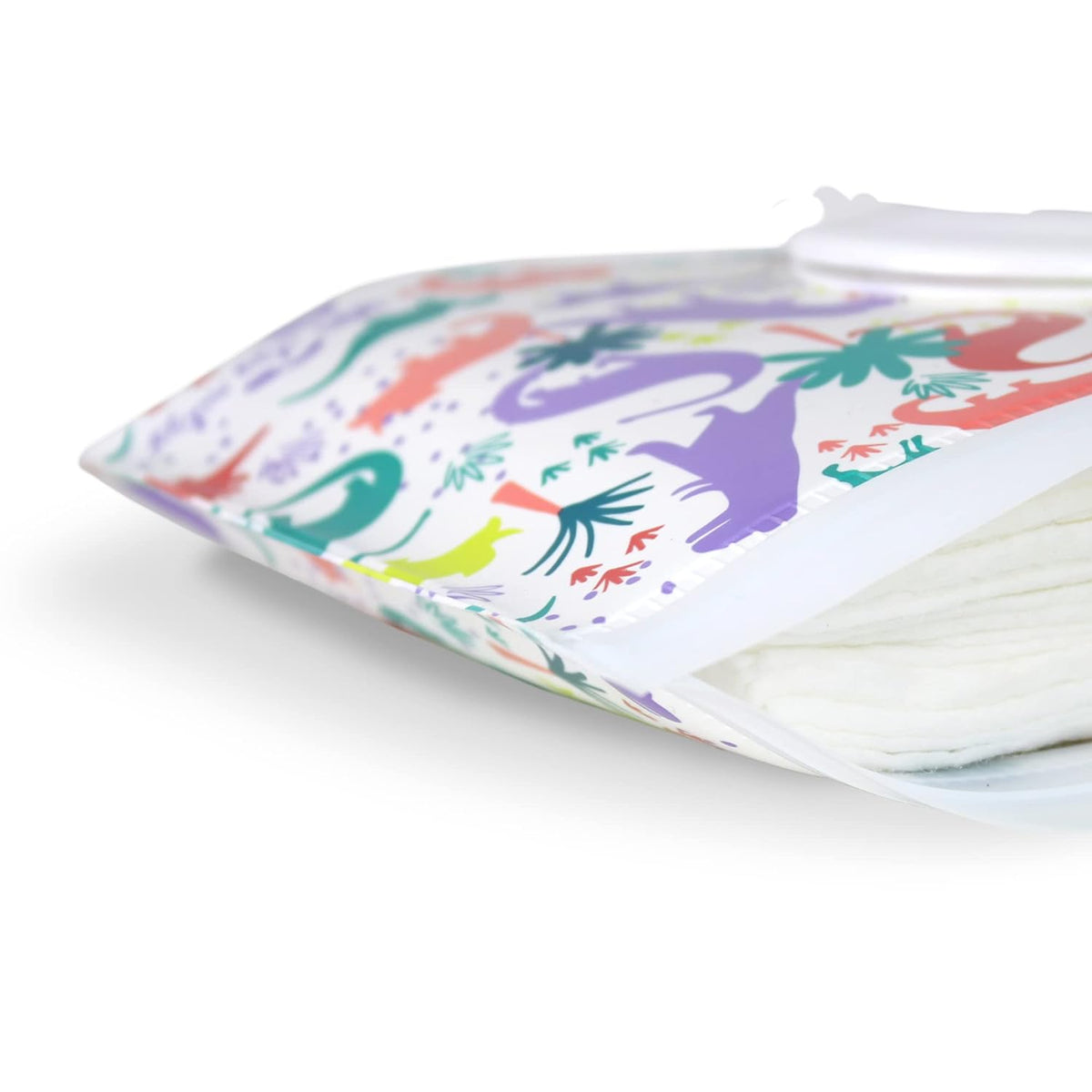Travel Wipes Case - Reusable Wipe Pouch – Take & Travel Pouch Holds Up to 30 Wet Wipes, Includes Silicone Wristlet Strap, Darling Dinosaurs