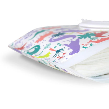 Travel Wipes Case - Reusable Wipe Pouch – Take & Travel Pouch Holds Up to 30 Wet Wipes, Includes Silicone Wristlet Strap, Darling Dinosaurs