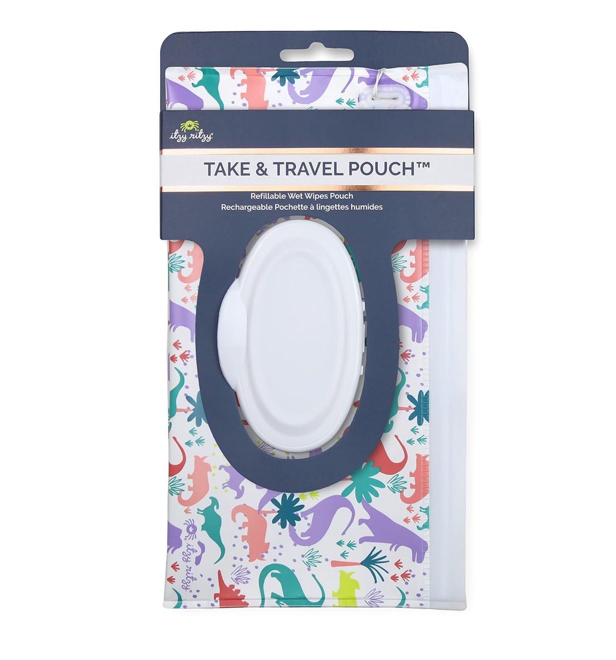 Travel Wipes Case - Reusable Wipe Pouch – Take & Travel Pouch Holds Up to 30 Wet Wipes, Includes Silicone Wristlet Strap, Darling Dinosaurs