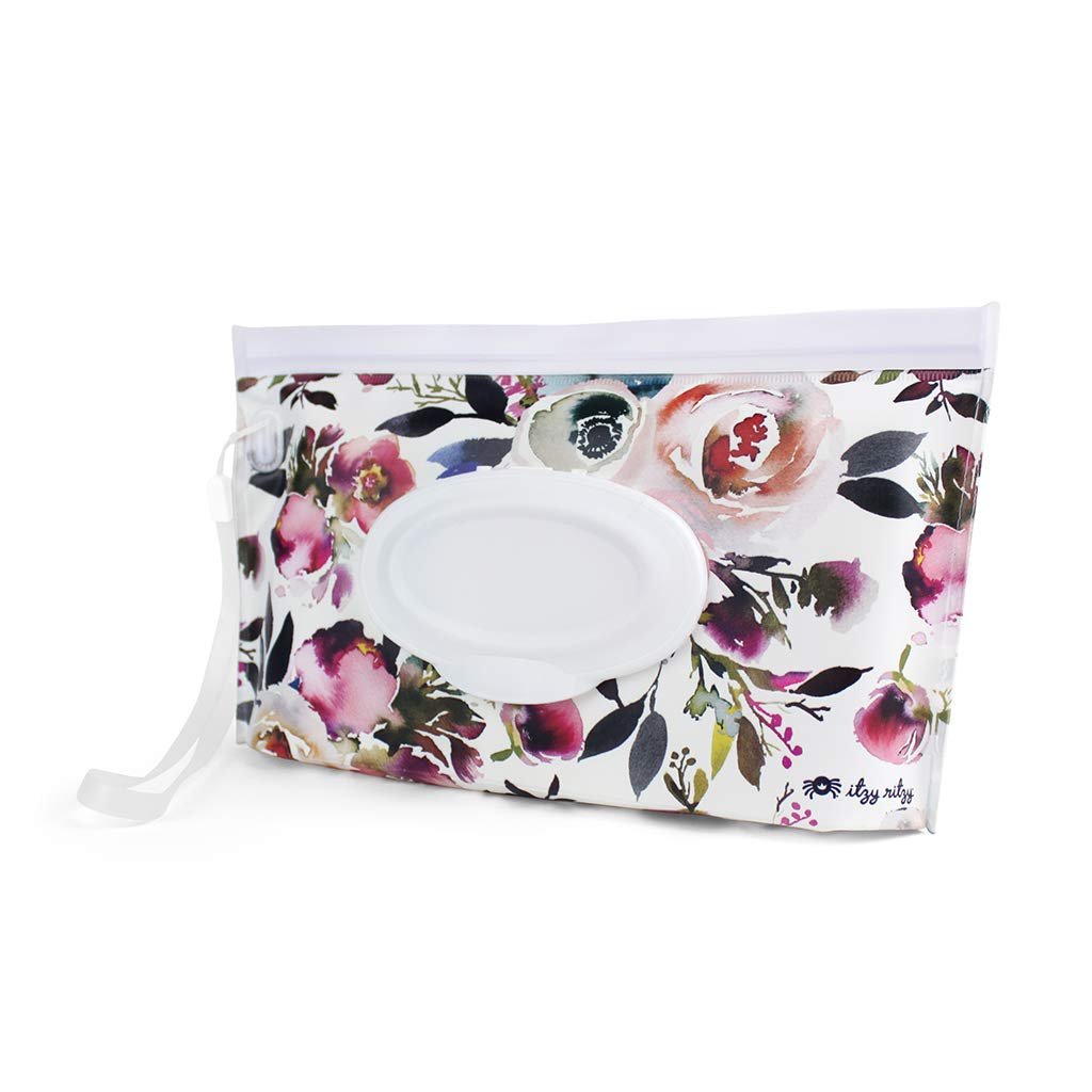 Travel Wipes Case - Reusable Wipe Pouch – Take & Travel Pouch Holds Up to 30 Wet Wipes, Includes Silicone Wristlet Strap, Darling Dinosaurs