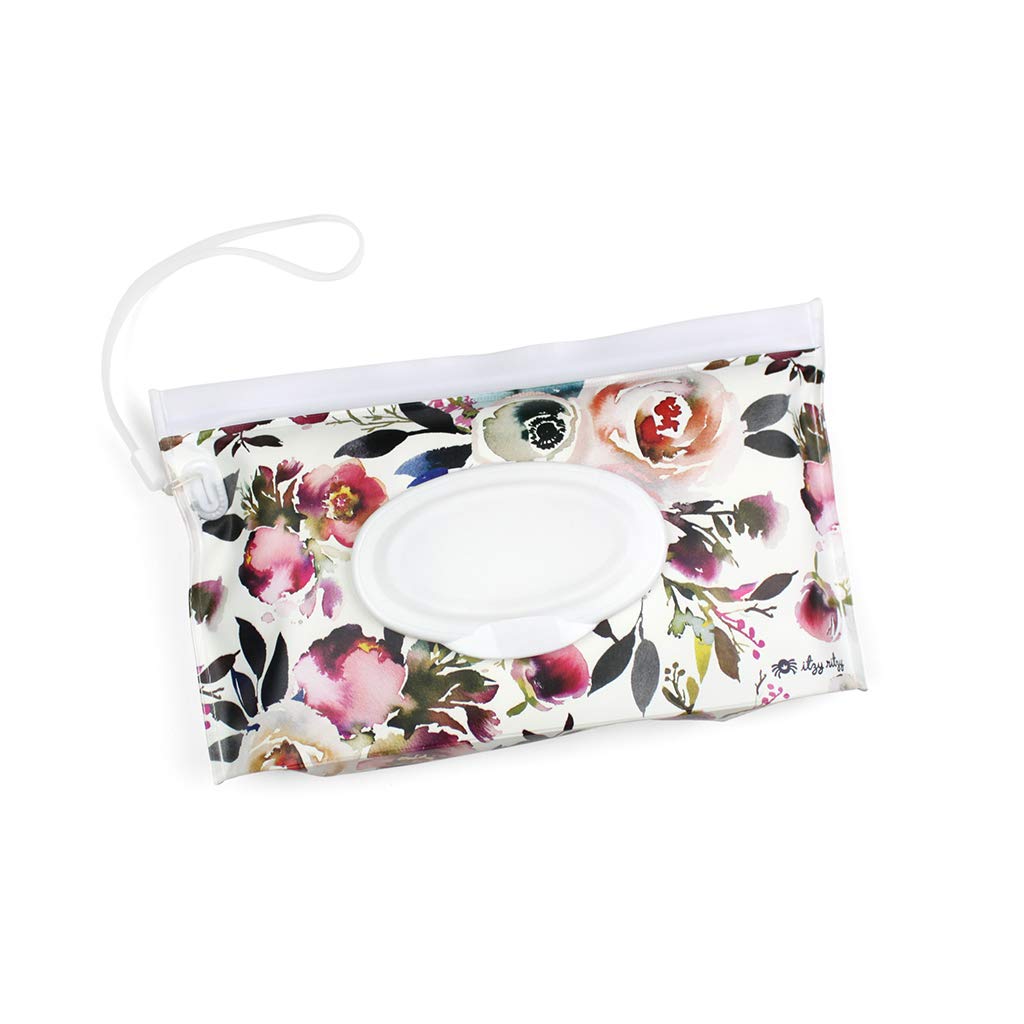 Travel Wipes Case - Reusable Wipe Pouch – Take & Travel Pouch Holds Up to 30 Wet Wipes, Includes Silicone Wristlet Strap, Darling Dinosaurs