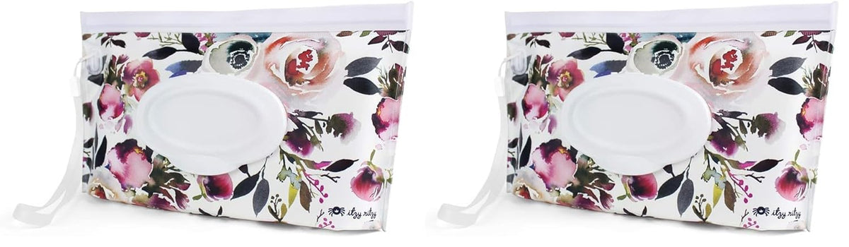 Travel Wipes Case - Reusable Wipe Pouch – Take & Travel Pouch Holds Up to 30 Wet Wipes, Includes Silicone Wristlet Strap, Darling Dinosaurs