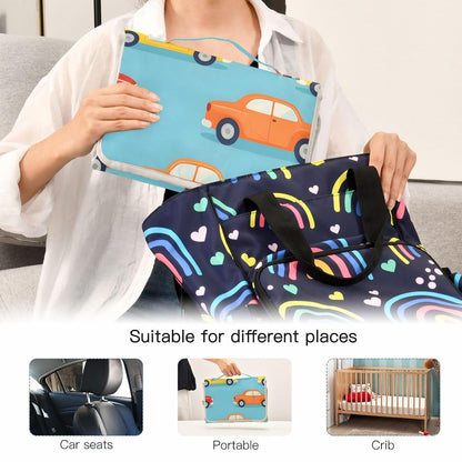 Cute Car Portable Diaper Changing Pad, Waterproof Baby Changing Mat with Storage Pocket & Built-in Pillow, Foldable Travel Pad, Newborn Gift Set for Boy Girl