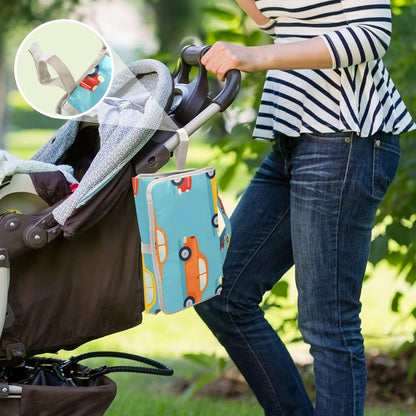 Cute Car Portable Diaper Changing Pad, Waterproof Baby Changing Mat with Storage Pocket & Built-in Pillow, Foldable Travel Pad, Newborn Gift Set for Boy Girl