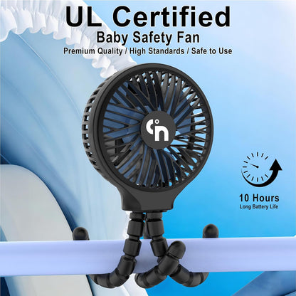 WiHoo Portable , 10H Ultra-long Battery Life 3 Speed 360°Rotate, USB Rechargeable or Battery Operated Cooling Clip On Personal Fan for Baby Crib Travel Car Seat Black