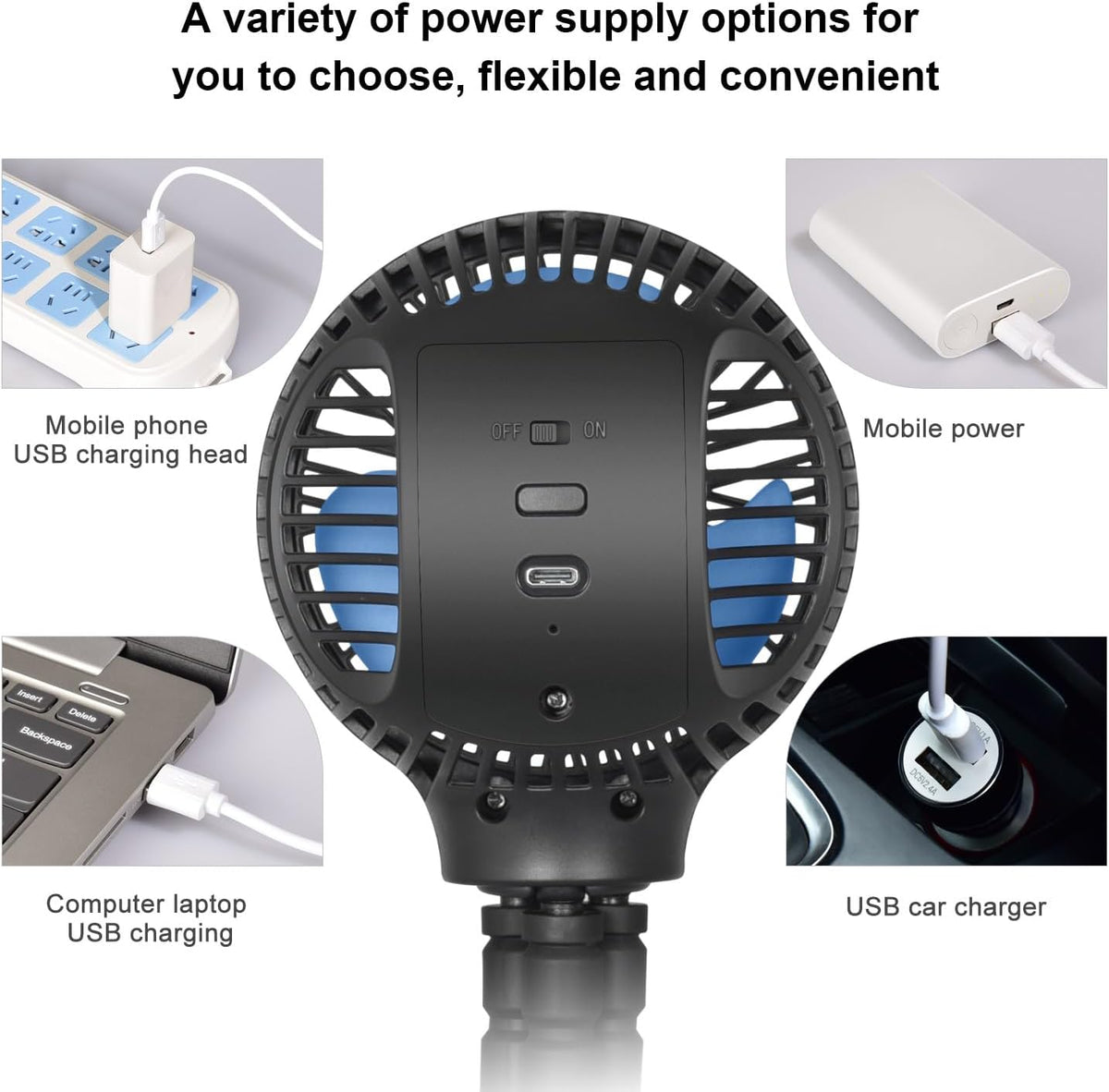 WiHoo Portable , 10H Ultra-long Battery Life 3 Speed 360°Rotate, USB Rechargeable or Battery Operated Cooling Clip On Personal Fan for Baby Crib Travel Car Seat Black