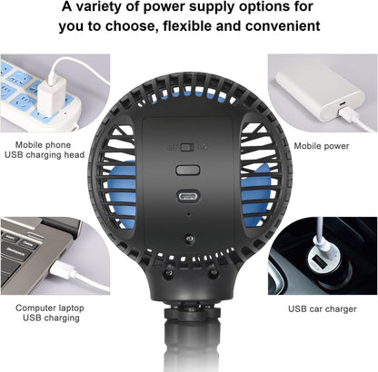 WiHoo Portable , 10H Ultra-long Battery Life 3 Speed 360°Rotate, USB Rechargeable or Battery Operated Cooling Clip On Personal Fan for Baby Crib Travel Car Seat Black