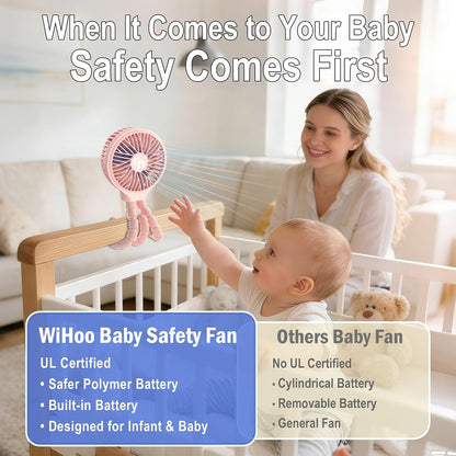 WiHoo Portable , 10H Ultra-long Battery Life 3 Speed 360°Rotate, USB Rechargeable or Battery Operated Cooling Clip On Personal Fan for Baby Crib Travel Car Seat Black