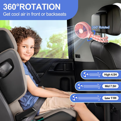 WiHoo Portable , 10H Ultra-long Battery Life 3 Speed 360°Rotate, USB Rechargeable or Battery Operated Cooling Clip On Personal Fan for Baby Crib Travel Car Seat Black