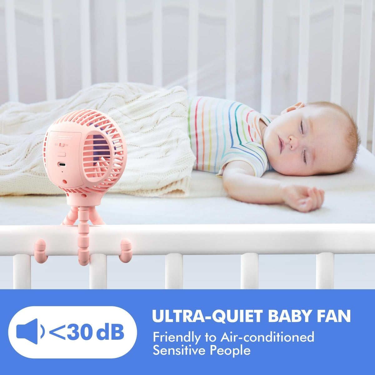 WiHoo Portable , 10H Ultra-long Battery Life 3 Speed 360°Rotate, USB Rechargeable or Battery Operated Cooling Clip On Personal Fan for Baby Crib Travel Car Seat Black