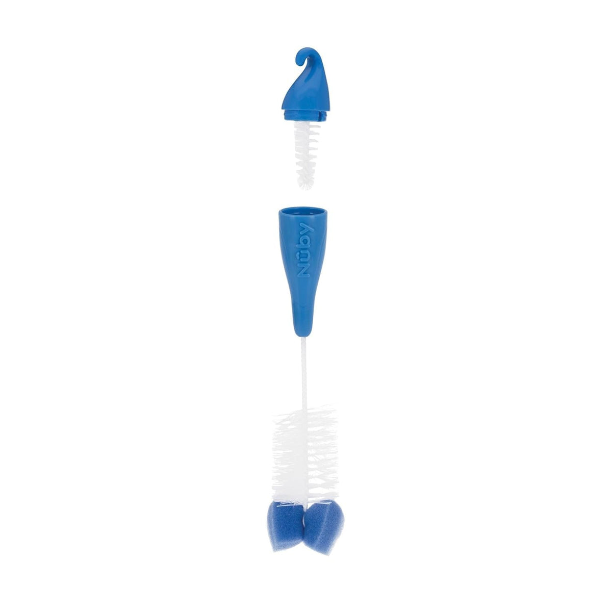 Nuby Bottle and Nipple Brush with Bristles and Sponge Tip | : Aqua, Blue, Lime or Aqua, Coral, Lime | Hanging Handle with Hook for Drying