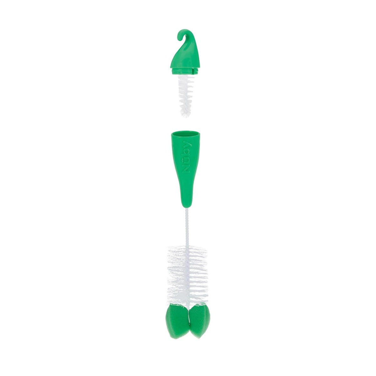 Nuby Bottle and Nipple Brush with Bristles and Sponge Tip | : Aqua, Blue, Lime or Aqua, Coral, Lime | Hanging Handle with Hook for Drying