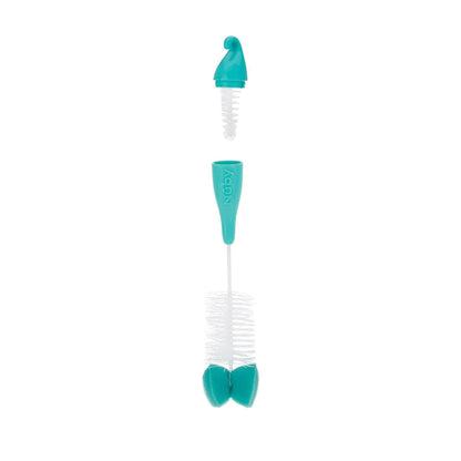 Nuby Bottle and Nipple Brush with Bristles and Sponge Tip | : Aqua, Blue, Lime or Aqua, Coral, Lime | Hanging Handle with Hook for Drying