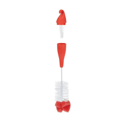 Nuby Bottle and Nipple Brush with Bristles and Sponge Tip | : Aqua, Blue, Lime or Aqua, Coral, Lime | Hanging Handle with Hook for Drying