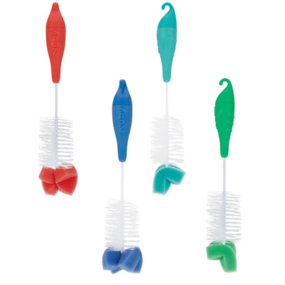Nuby Bottle and Nipple Brush with Bristles and Sponge Tip | : Aqua, Blue, Lime or Aqua, Coral, Lime | Hanging Handle with Hook for Drying