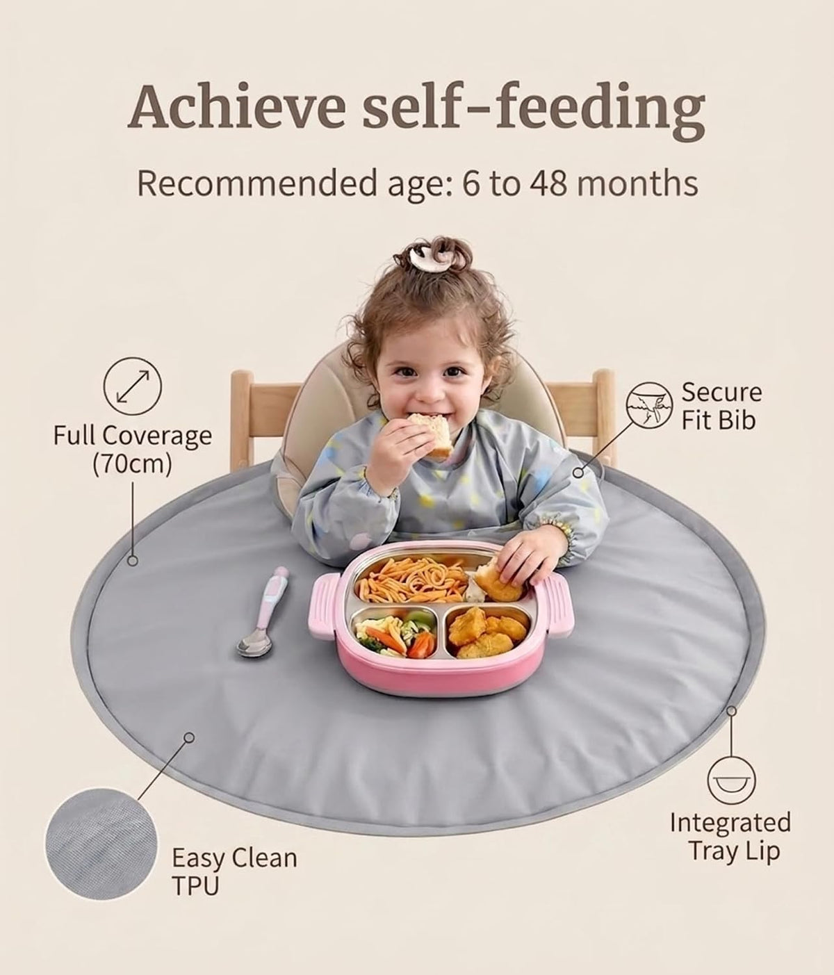 Baby Food Catcher Bib & Tray Set for High Chair Self Feeding, Easy Cleanup