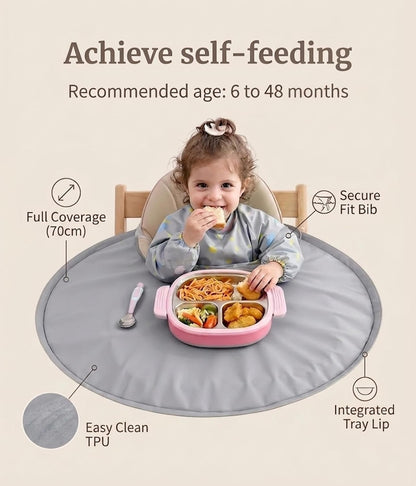 Baby Food Catcher Bib & Tray Set for High Chair Self Feeding, Easy Cleanup