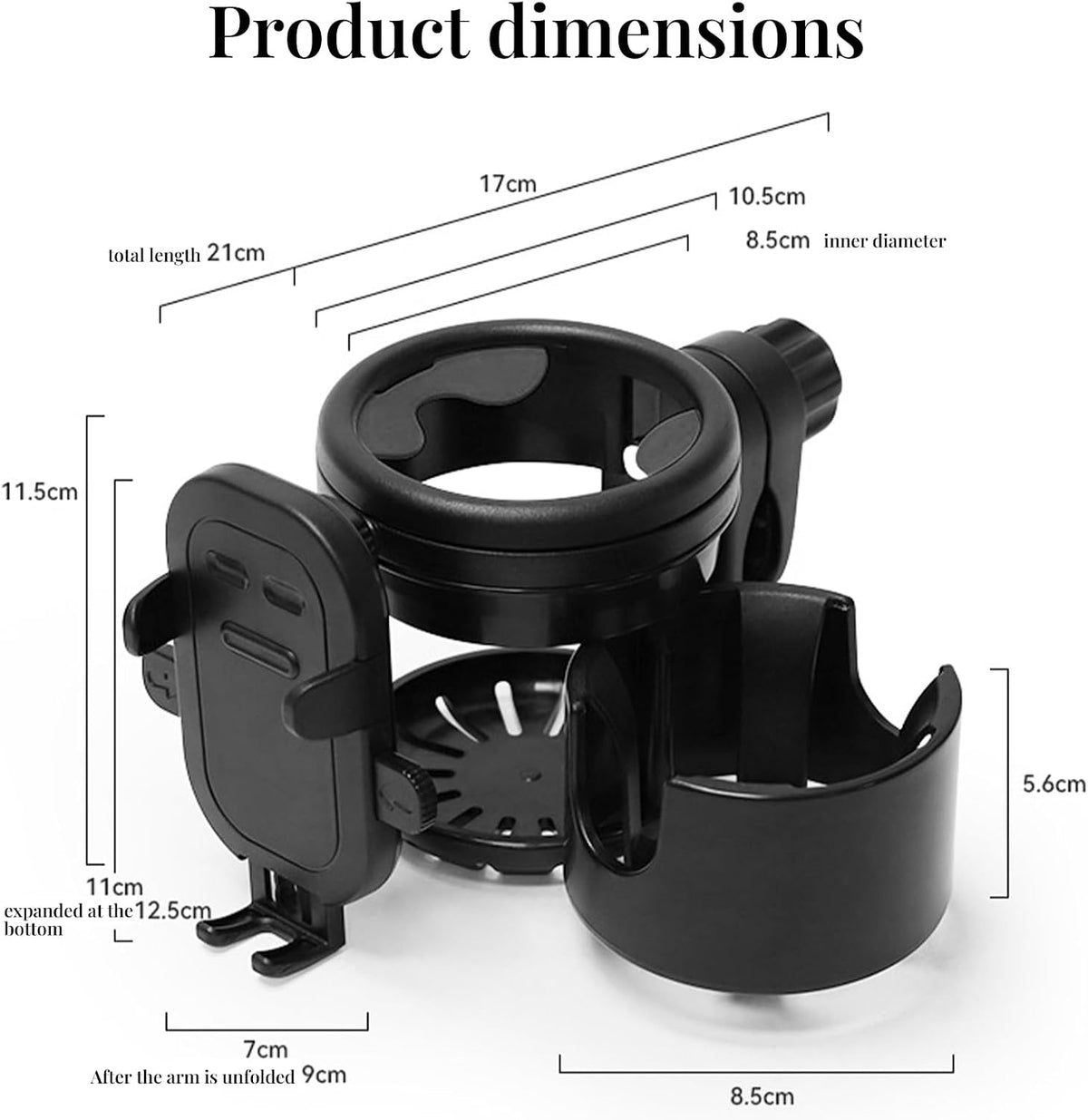 Stroller Cup Holder Attachment with Phone Holder, 3 in 1 Universal Baby Stroller, Bike, Wheelchair, Walker, Scooter Water Bottle Drink Holder Accessories for Most Donna, Uppababy, Bugaboo