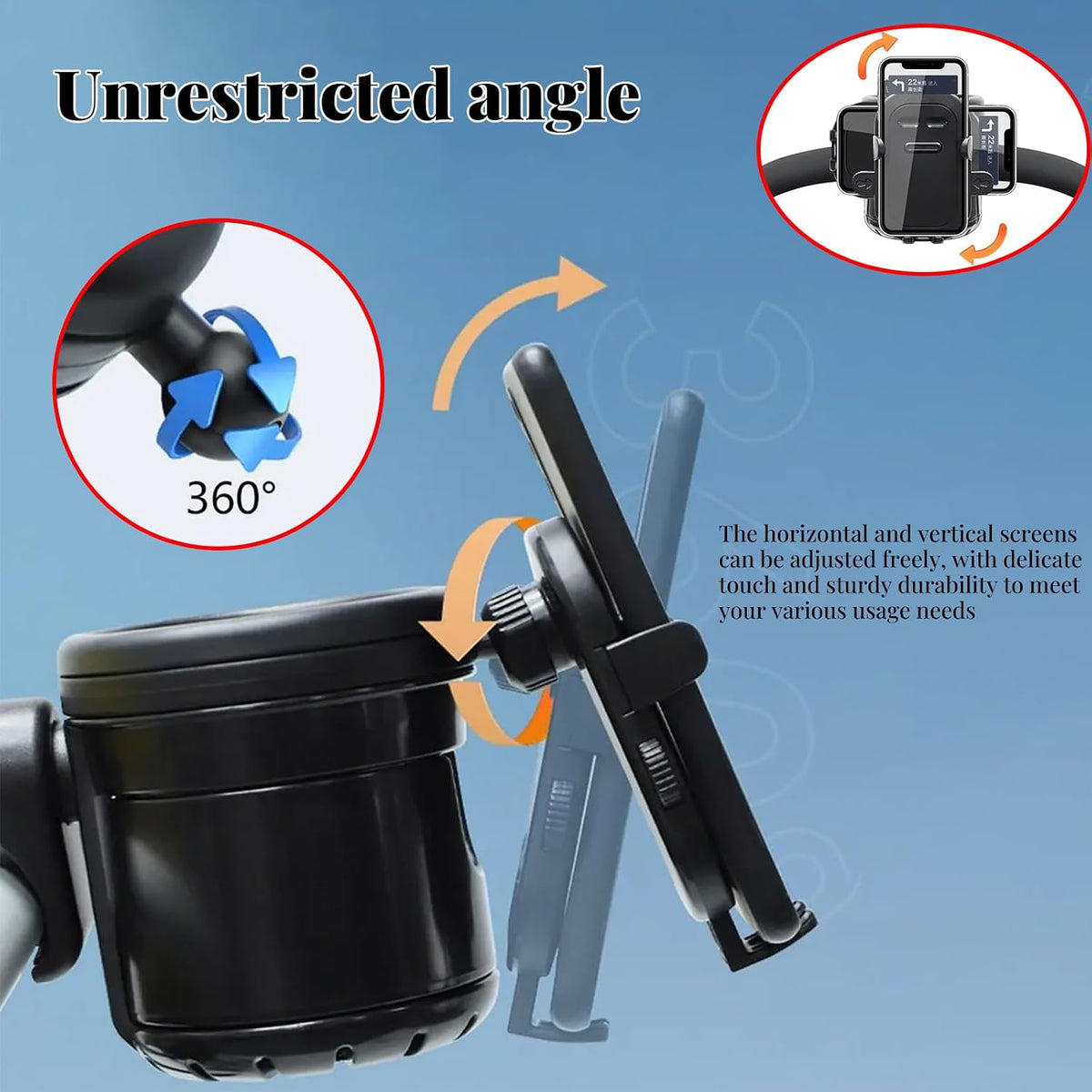 Stroller Cup Holder Attachment with Phone Holder, 3 in 1 Universal Baby Stroller, Bike, Wheelchair, Walker, Scooter Water Bottle Drink Holder Accessories for Most Donna, Uppababy, Bugaboo