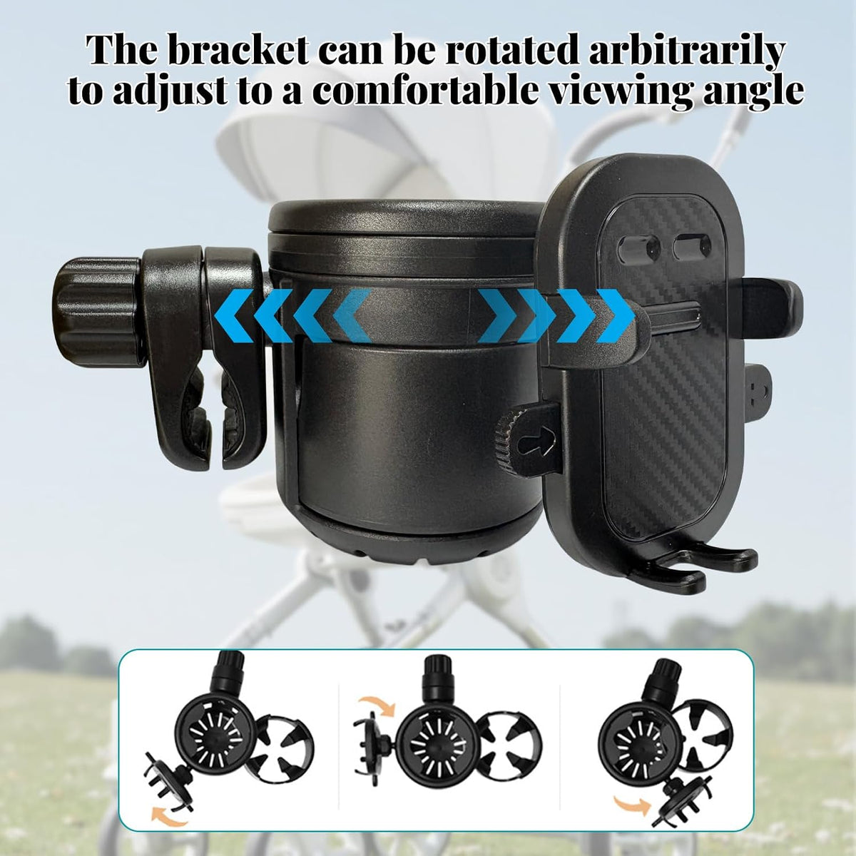 Stroller Cup Holder Attachment with Phone Holder, 3 in 1 Universal Baby Stroller, Bike, Wheelchair, Walker, Scooter Water Bottle Drink Holder Accessories for Most Donna, Uppababy, Bugaboo