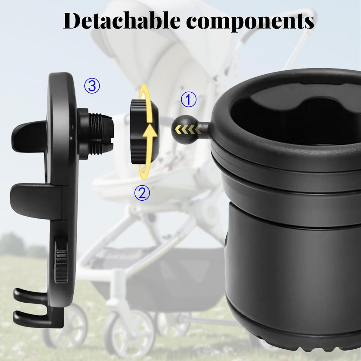 Stroller Cup Holder Attachment with Phone Holder, 3 in 1 Universal Baby Stroller, Bike, Wheelchair, Walker, Scooter Water Bottle Drink Holder Accessories for Most Donna, Uppababy, Bugaboo