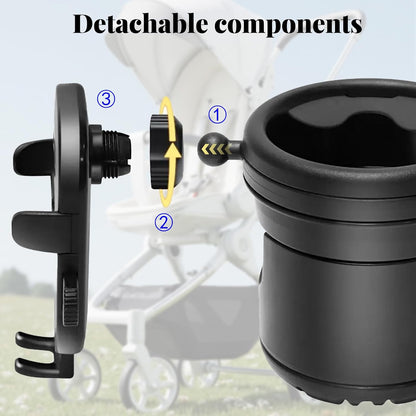 Stroller Cup Holder Attachment with Phone Holder, 3 in 1 Universal Baby Stroller, Bike, Wheelchair, Walker, Scooter Water Bottle Drink Holder Accessories for Most Donna, Uppababy, Bugaboo