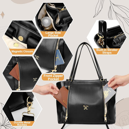 Checkered Diaper Bag Tote Leather Diaper Bag Backpack, Large Capacity Mommy Bag Hospital Bag, 12 Pockets Travel Diaper Tote with Changing Pad for Mom Plaid Tote Bag for Women-Beige&Honey