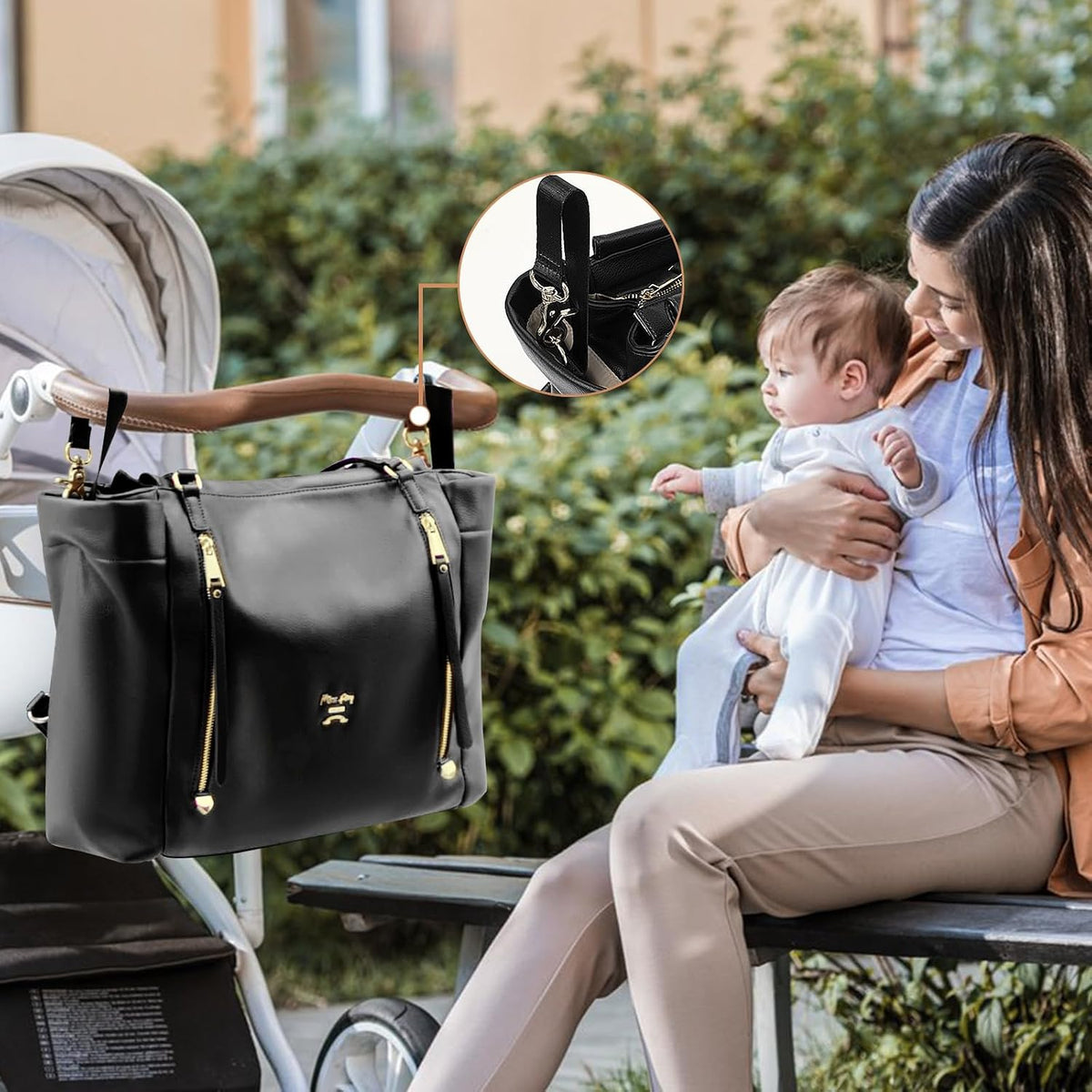 Checkered Diaper Bag Tote Leather Diaper Bag Backpack, Large Capacity Mommy Bag Hospital Bag, 12 Pockets Travel Diaper Tote with Changing Pad for Mom Plaid Tote Bag for Women-Beige&Honey