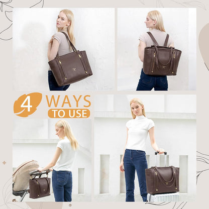 Checkered Diaper Bag Tote Leather Diaper Bag Backpack, Large Capacity Mommy Bag Hospital Bag, 12 Pockets Travel Diaper Tote with Changing Pad for Mom Plaid Tote Bag for Women-Beige&Honey
