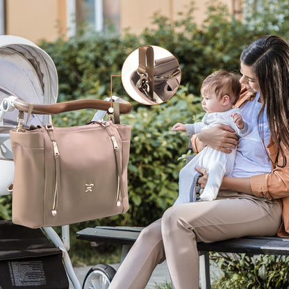 Checkered Diaper Bag Tote Leather Diaper Bag Backpack, Large Capacity Mommy Bag Hospital Bag, 12 Pockets Travel Diaper Tote with Changing Pad for Mom Plaid Tote Bag for Women-Beige&Honey