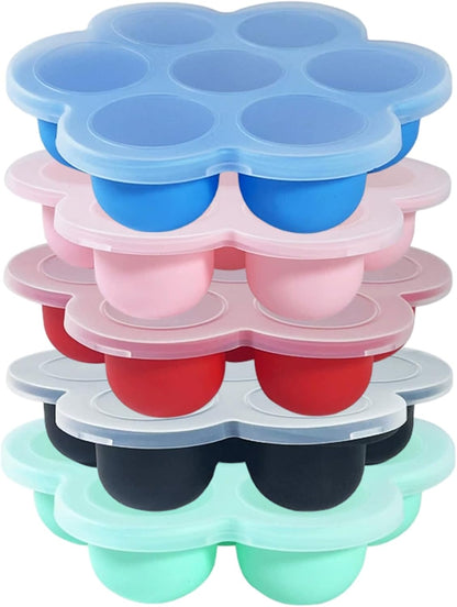 5-Pack Silicone Baby Food Freezer Tray with Lids, 7-Cavity Mini Soft Ice Cube Molds for Homemade Baby Puree, Breast Milk Storage & Ice Cubes, Food Freezer Tray